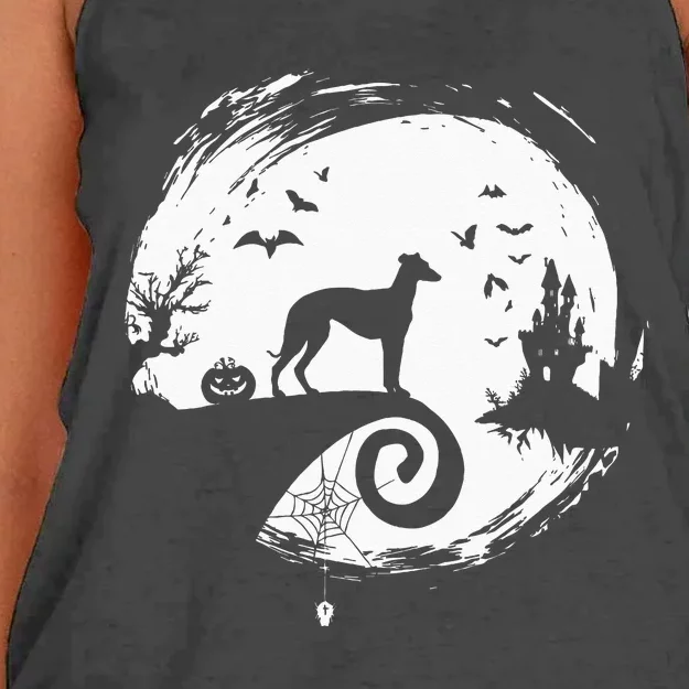 Italian Greyhound Halloween Costume Moon Silhouette Women's Knotted Racerback Tank