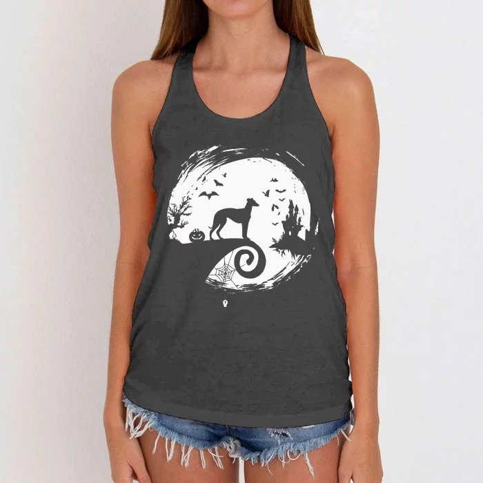 Italian Greyhound Halloween Costume Moon Silhouette Women's Knotted Racerback Tank