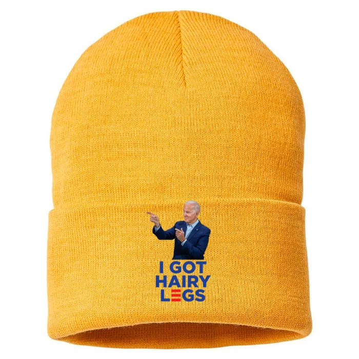 I Got Hairy Legs Funny Joe Biden Logo Parody Meme Sustainable Knit Beanie