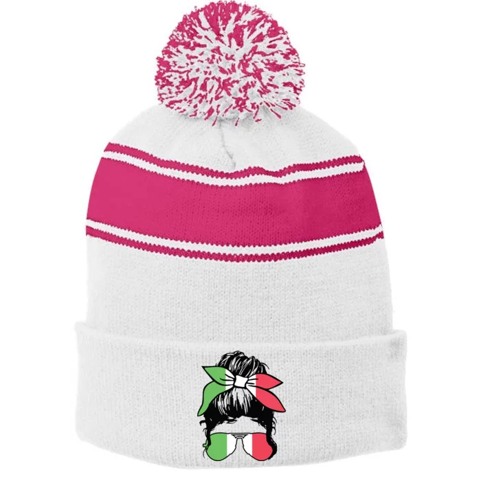 Italian Girl Italy Flag Pride Cute Stripe Pom Pom Beanie