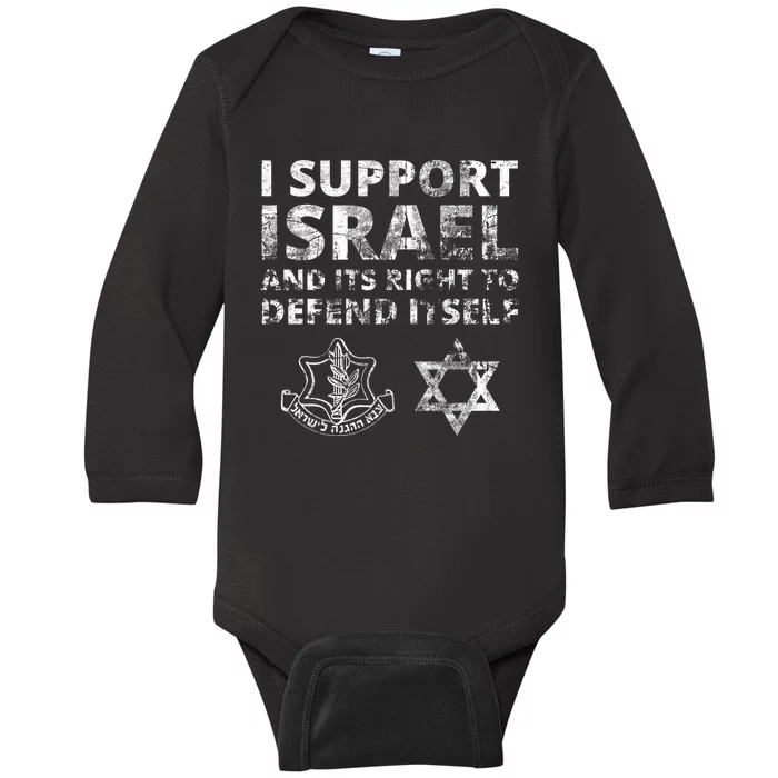 Idf Grunge I Support Israel And Its Right To Defend Itself Baby Long Sleeve Bodysuit