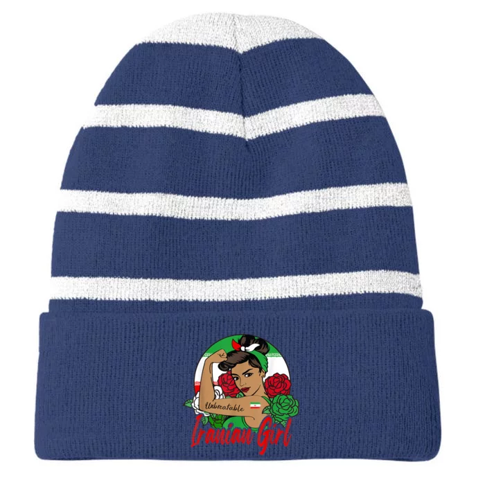 Iranian Girl Iran Woman Persian Flag Striped Beanie with Solid Band