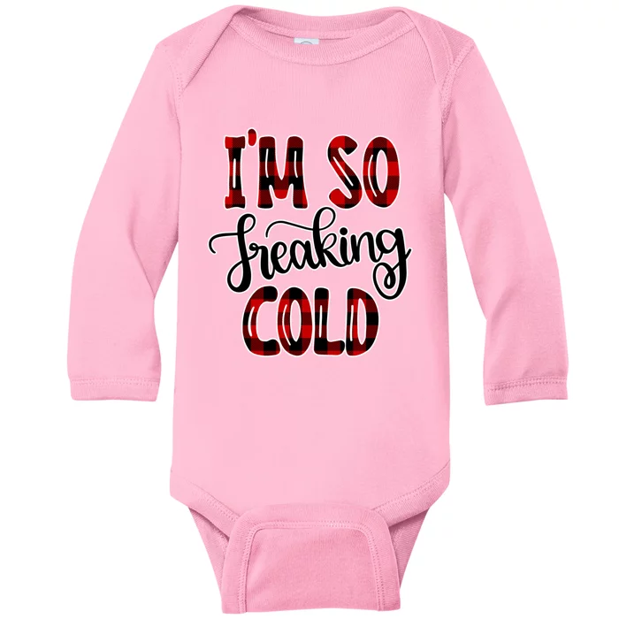 I'mfunny Giftogiftfreakinggiftcold I'm Literally Freezing Red Plaid Xmas Funny G Baby Long Sleeve Bodysuit