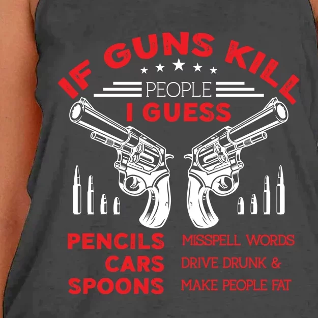 If Guns Kill People Crossed Pistols Women's Knotted Racerback Tank