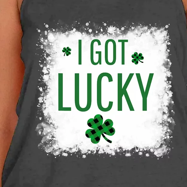 I Got Lucky I Got Pregnant Pregnancy Announcement Couple Women's Knotted Racerback Tank