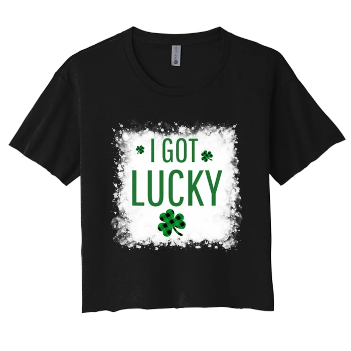 I Got Lucky I Got Pregnant Pregnancy Announcement Couple Women's Crop Top Tee