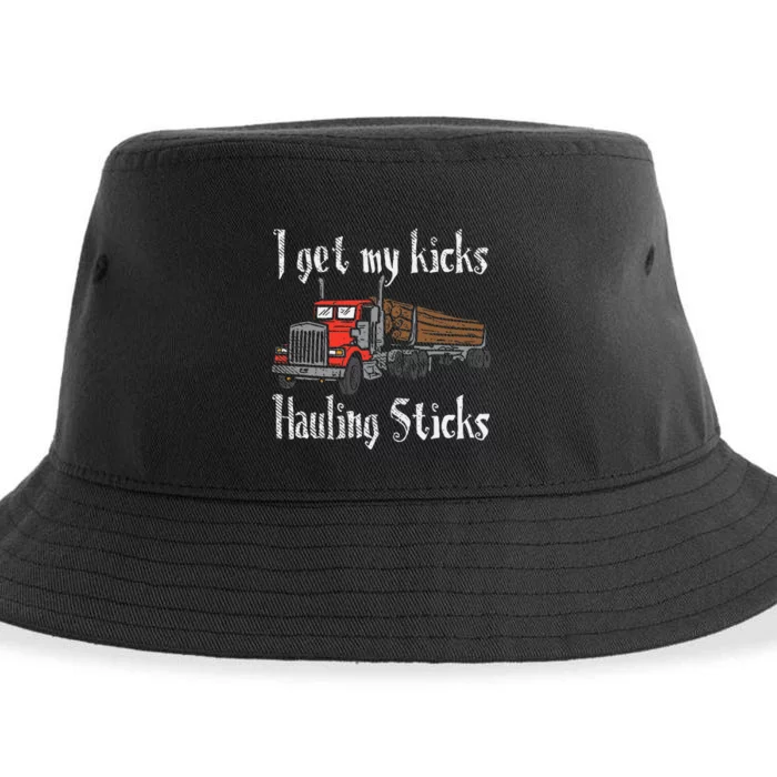 I Get My Kicks Hauling Sticks Log Truck Driver Hauler Sustainable Bucket Hat