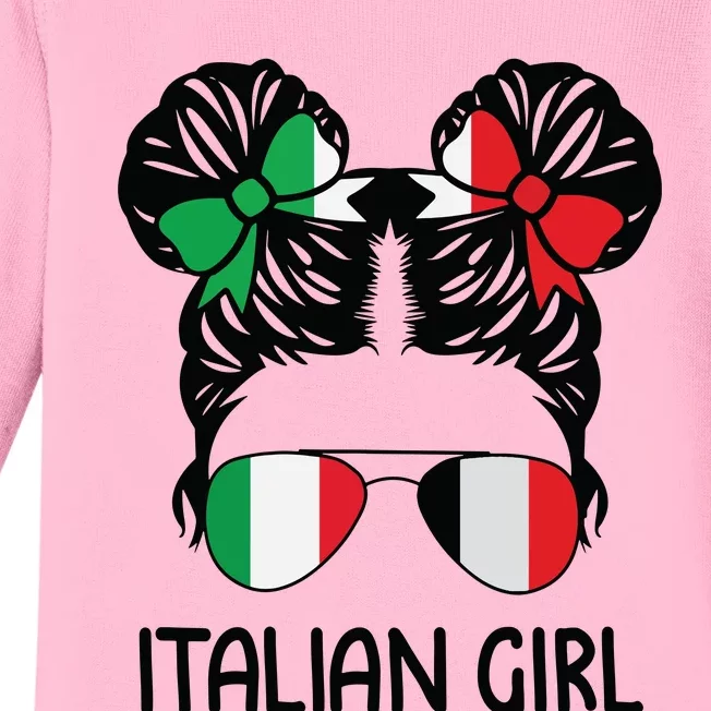 Italian Girl Messy Hair Italy Pride Patriotic Womens Kids Baby Long Sleeve Bodysuit