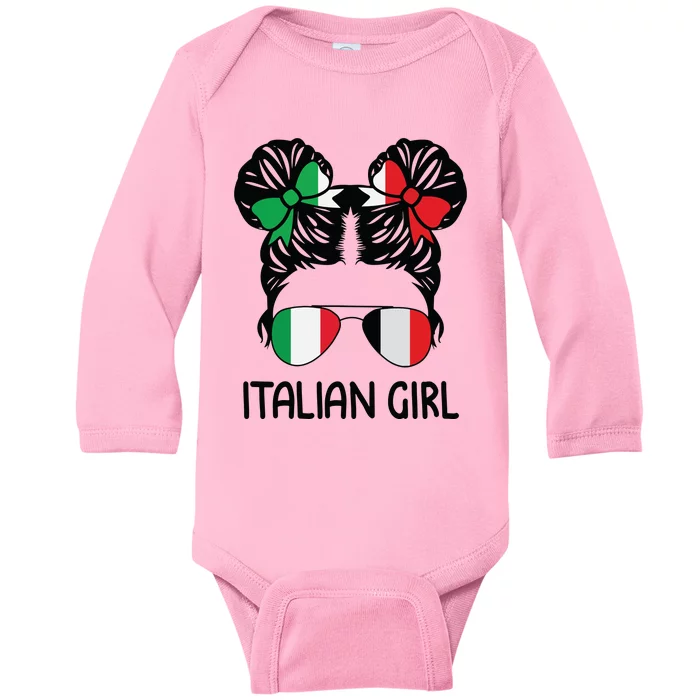 Italian Girl Messy Hair Italy Pride Patriotic Womens Kids Baby Long Sleeve Bodysuit