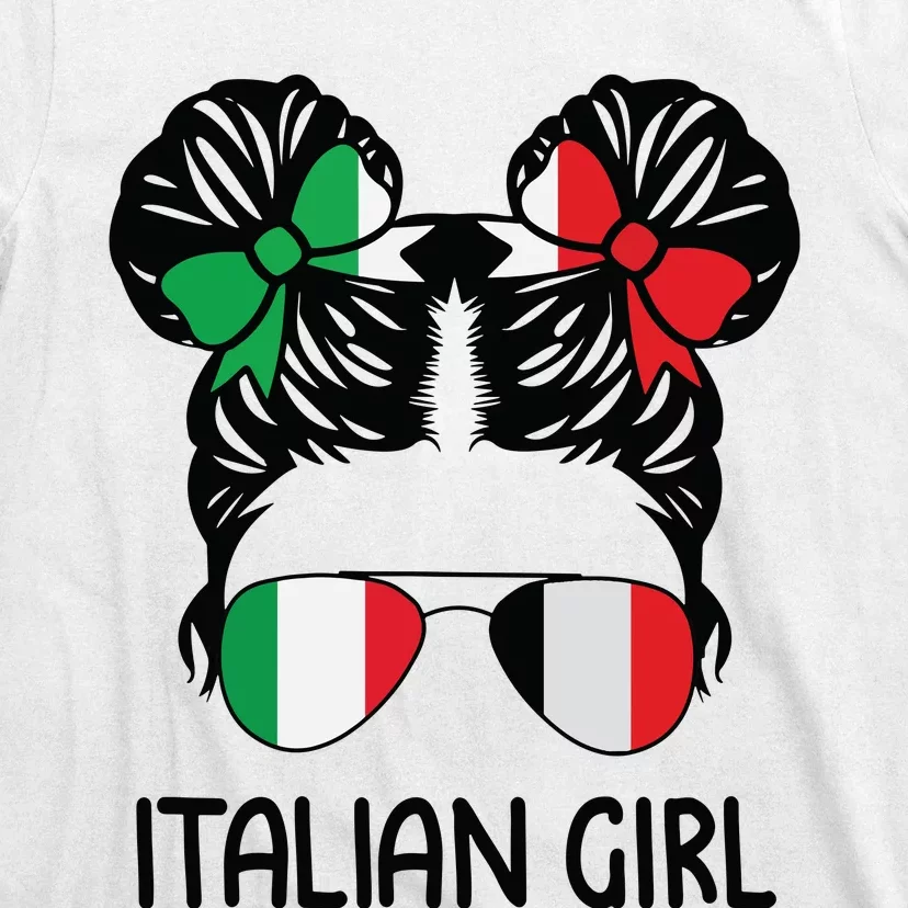 Italian Girl Messy Hair Italy Pride Patriotic Womens Kids T-Shirt