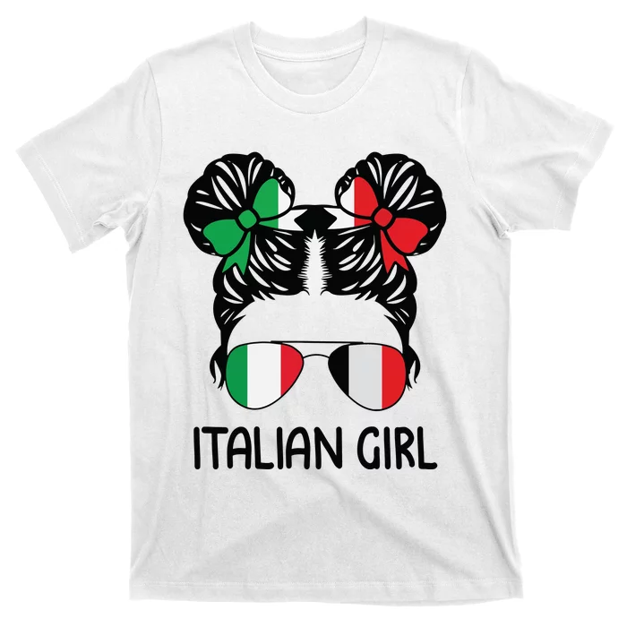 Italian Girl Messy Hair Italy Pride Patriotic Womens Kids T-Shirt