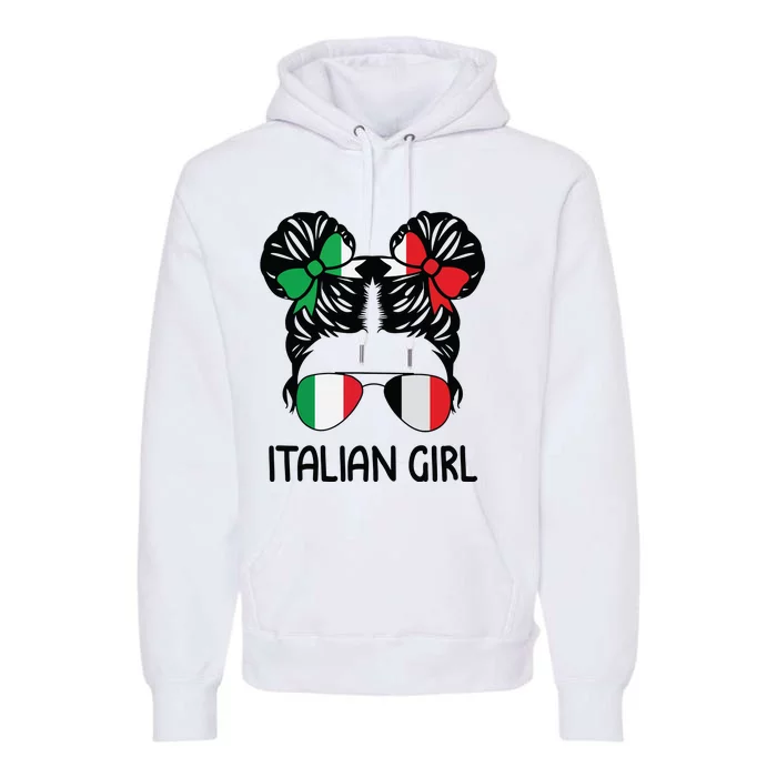 Italian Girl Messy Hair Italy Pride Patriotic Womens Kids Premium Hoodie