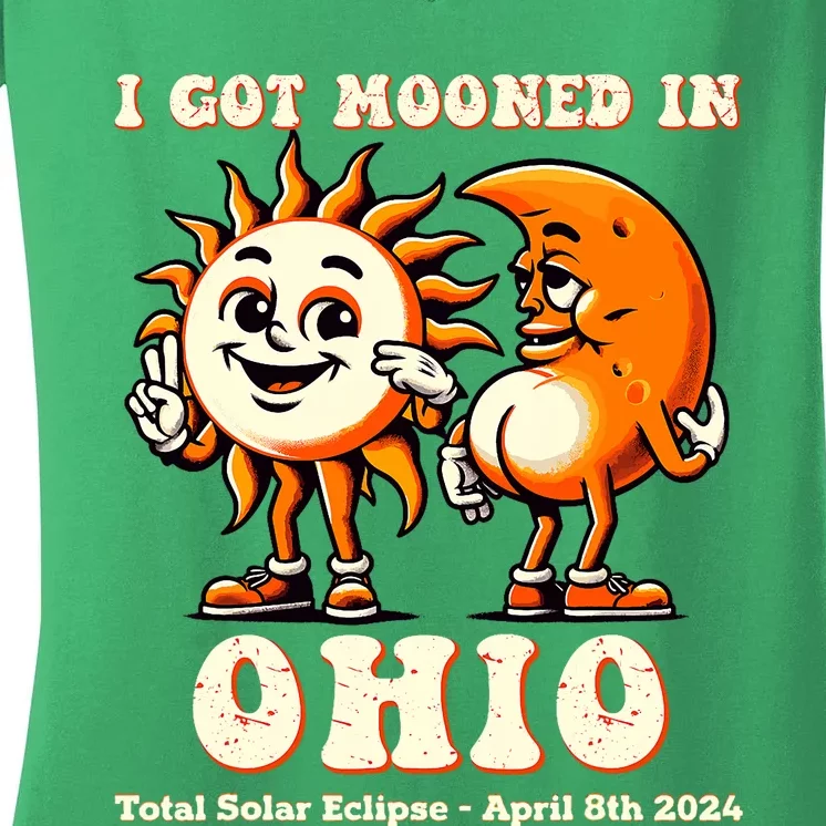 I Got Mooned In Ohio Total Solar Eclipse 2024 Women's V-Neck T-Shirt