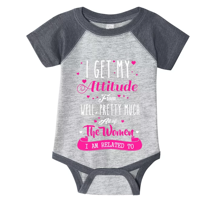 I Get My Attitude From All The Women I Am Related To Infant Baby Jersey Bodysuit