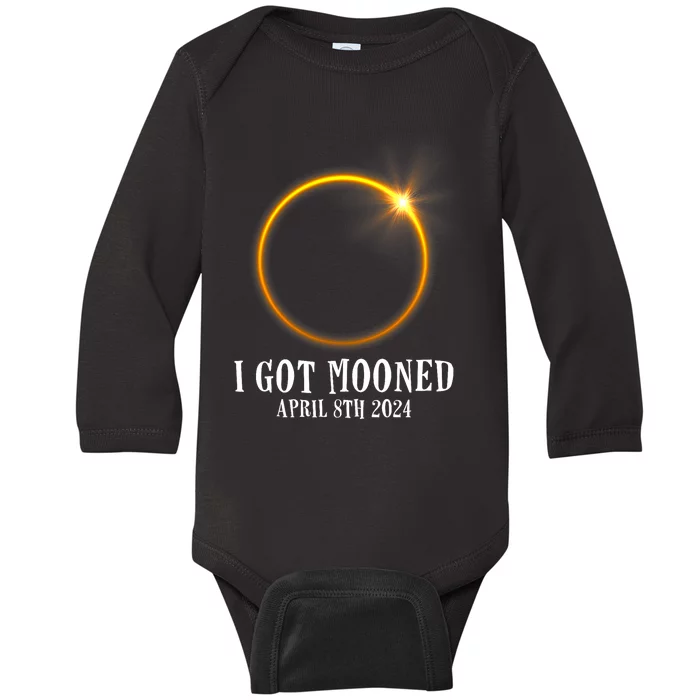 I Got Mooned 4.08.24 Total Solar Eclipse 2024 Baby Long Sleeve Bodysuit