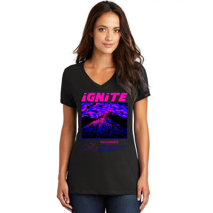 Ignite Volcano Illustration Women's V-Neck T-Shirt