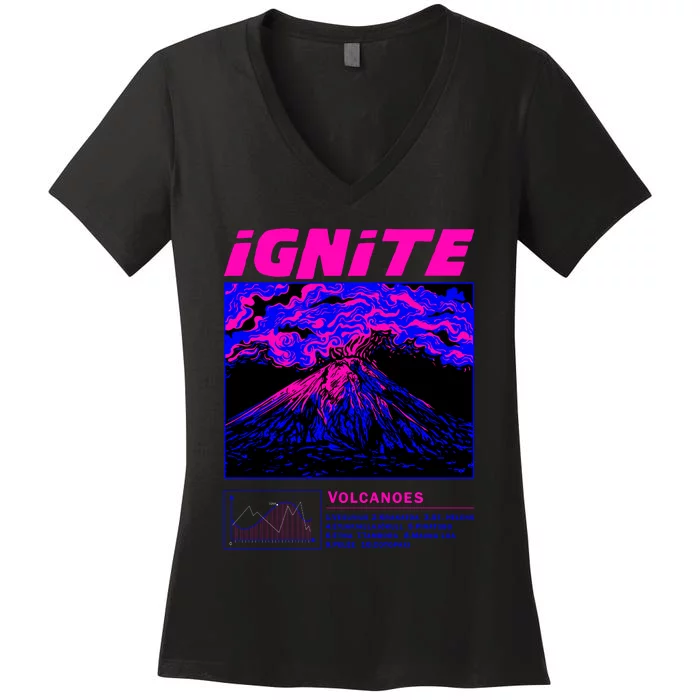 Ignite Volcano Illustration Women's V-Neck T-Shirt