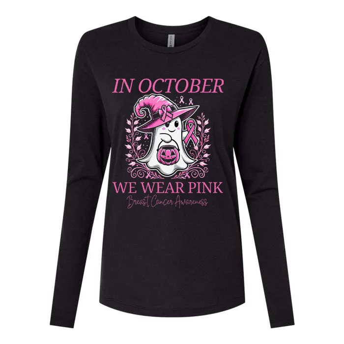 In Ghost October Breast Cancer Awareness Halloween Womens Cotton Relaxed Long Sleeve T-Shirt