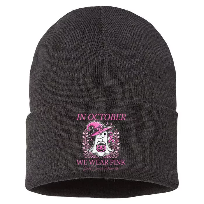 In Ghost October Breast Cancer Awareness Halloween Sustainable Knit Beanie