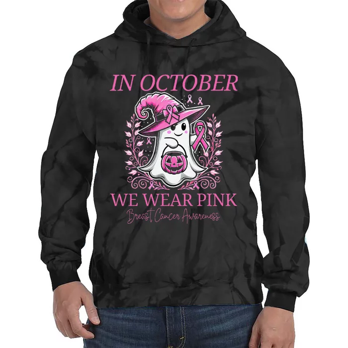 In Ghost October Breast Cancer Awareness Halloween Tie Dye Hoodie