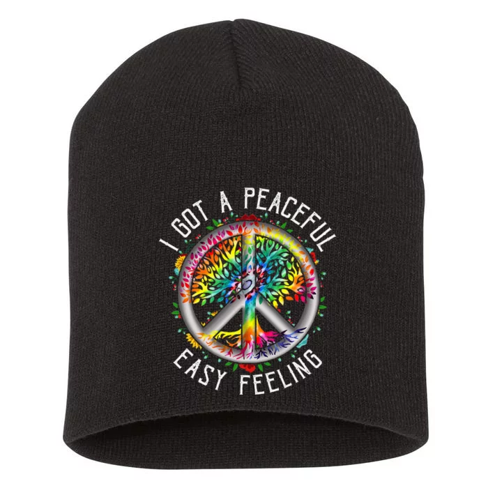 I Got Peaceful Easyfeeling Tie Dye Hippie 1960s Peaceful Short Acrylic Beanie