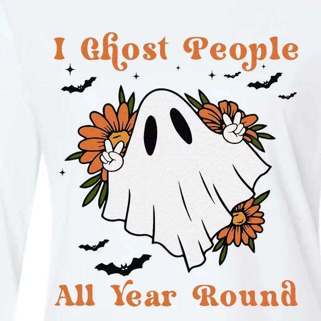 I Ghost People All Year Round Fun Boo Ghost Halloween Flower Womens Cotton Relaxed Long Sleeve T-Shirt