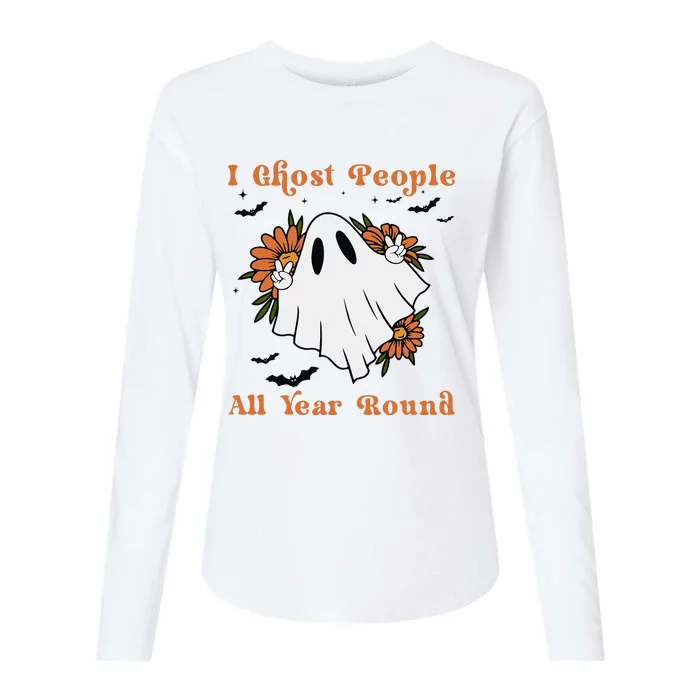 I Ghost People All Year Round Fun Boo Ghost Halloween Flower Womens Cotton Relaxed Long Sleeve T-Shirt