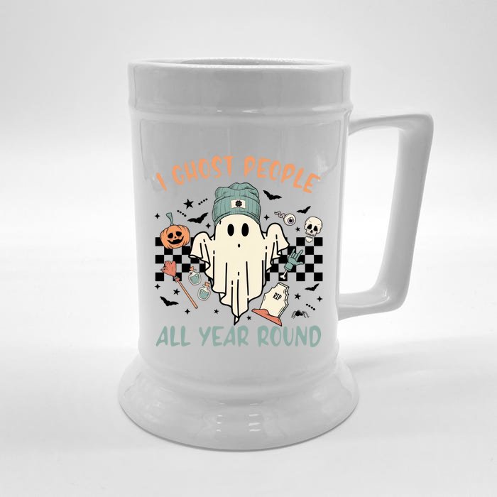 I Ghost People All Year Round Cool Ghost Halloween Retro Spooky Front & Back Beer Stein