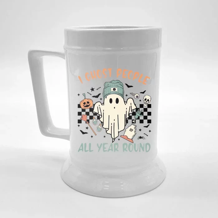 I Ghost People All Year Round Cool Ghost Halloween Retro Spooky Front & Back Beer Stein