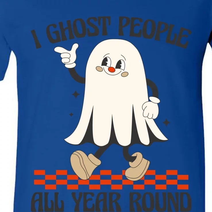 I Ghost People All Year Round Retro Cute Halloween Humor Gift V-Neck T-Shirt