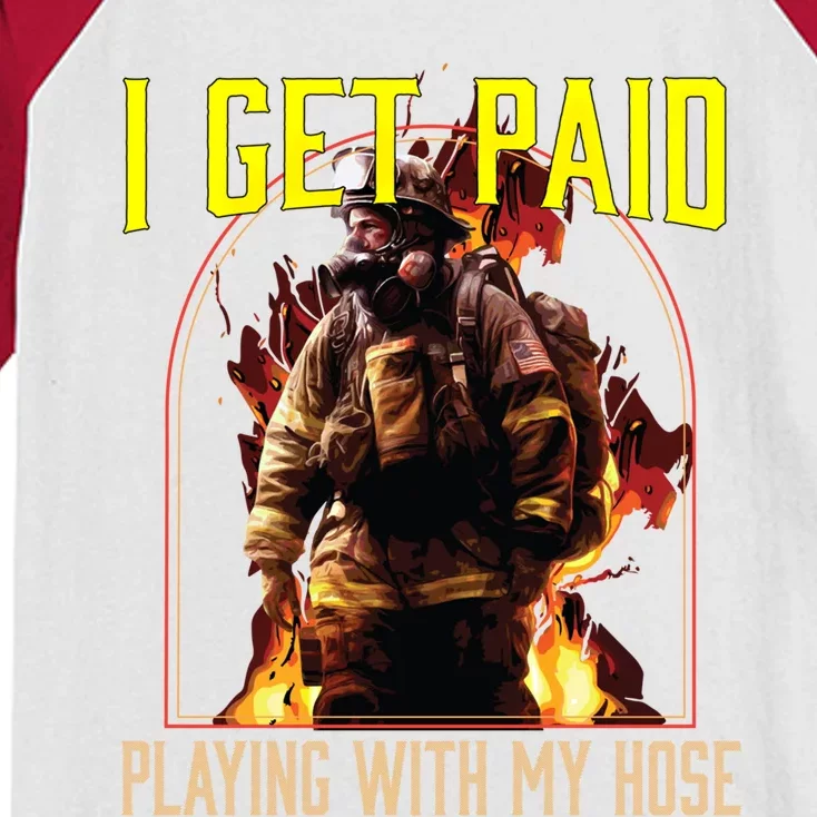 I Get Paid Playing With My Hose Fire Firefighter Gift Kids Colorblock Raglan Jersey