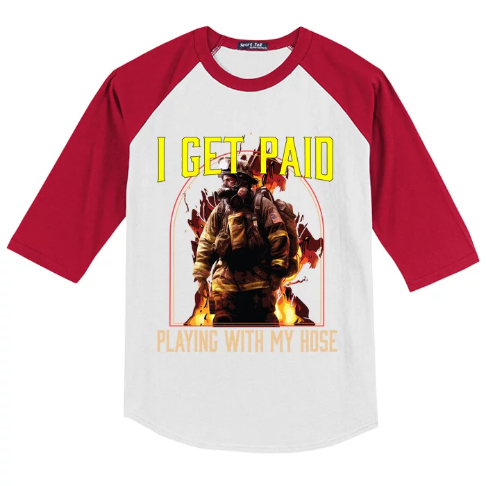 I Get Paid Playing With My Hose Fire Firefighter Gift Kids Colorblock Raglan Jersey