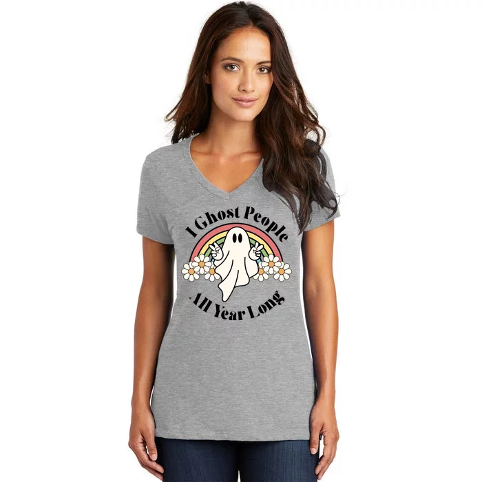 I Ghost People All Year Long Halloween Rainbow Women's V-Neck T-Shirt