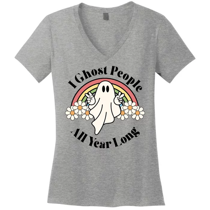 I Ghost People All Year Long Halloween Rainbow Women's V-Neck T-Shirt