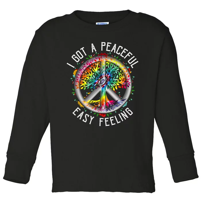 I Got Peaceful Easyfeeling Tie Dye Hippie 1960s Peaceful Toddler Long Sleeve Shirt