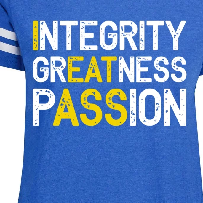 Integrity Greatness Passion Funny Enza Ladies Jersey Football T-Shirt