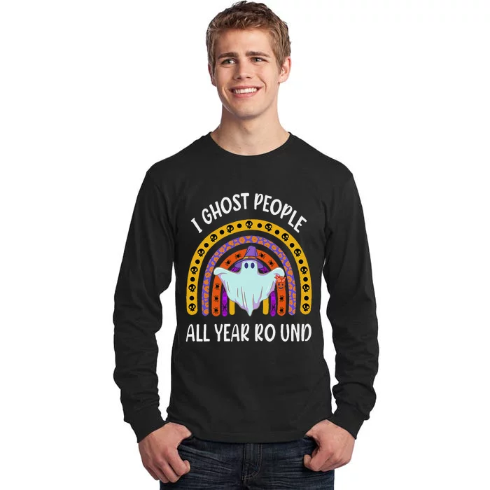 I Ghost People All Year Round Funny Rainbow Ghost Halloween Tall Long Sleeve T-Shirt