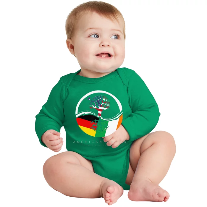 Irish German Roots American Grown With Flag Baby Long Sleeve Bodysuit