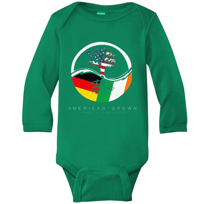 Irish German Roots American Grown With Flag Baby Long Sleeve Bodysuit