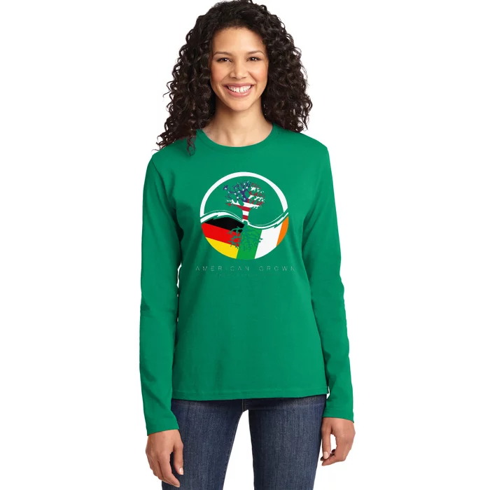 Irish German Roots American Grown With Flag Ladies Long Sleeve Shirt