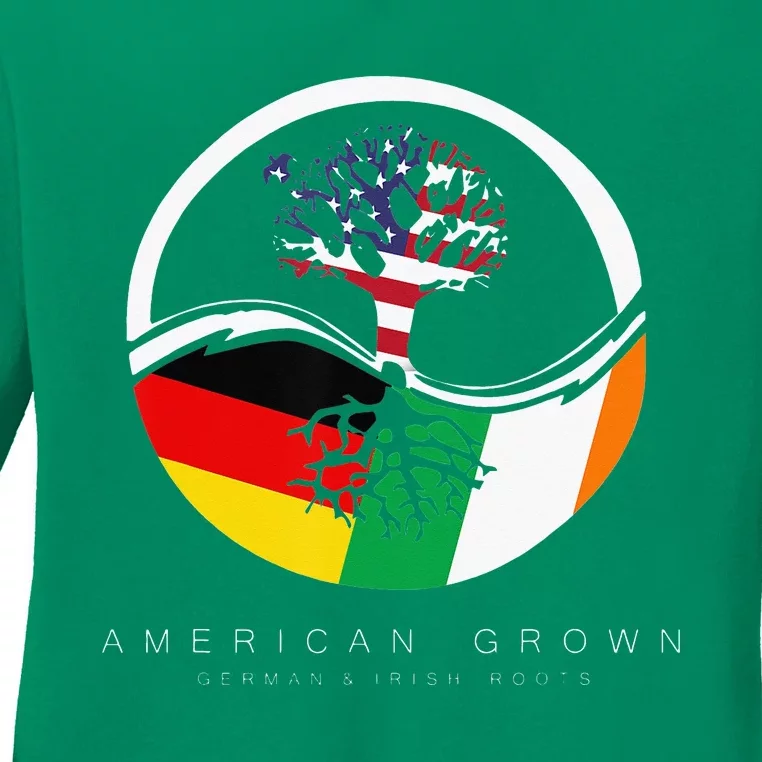 Irish German Roots American Grown With Flag Ladies Long Sleeve Shirt