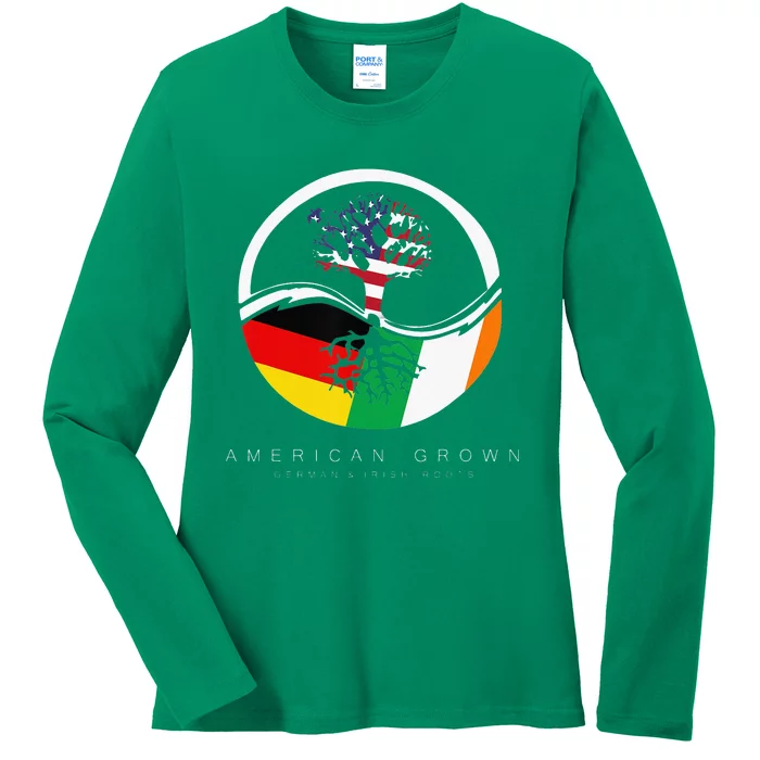 Irish German Roots American Grown With Flag Ladies Long Sleeve Shirt