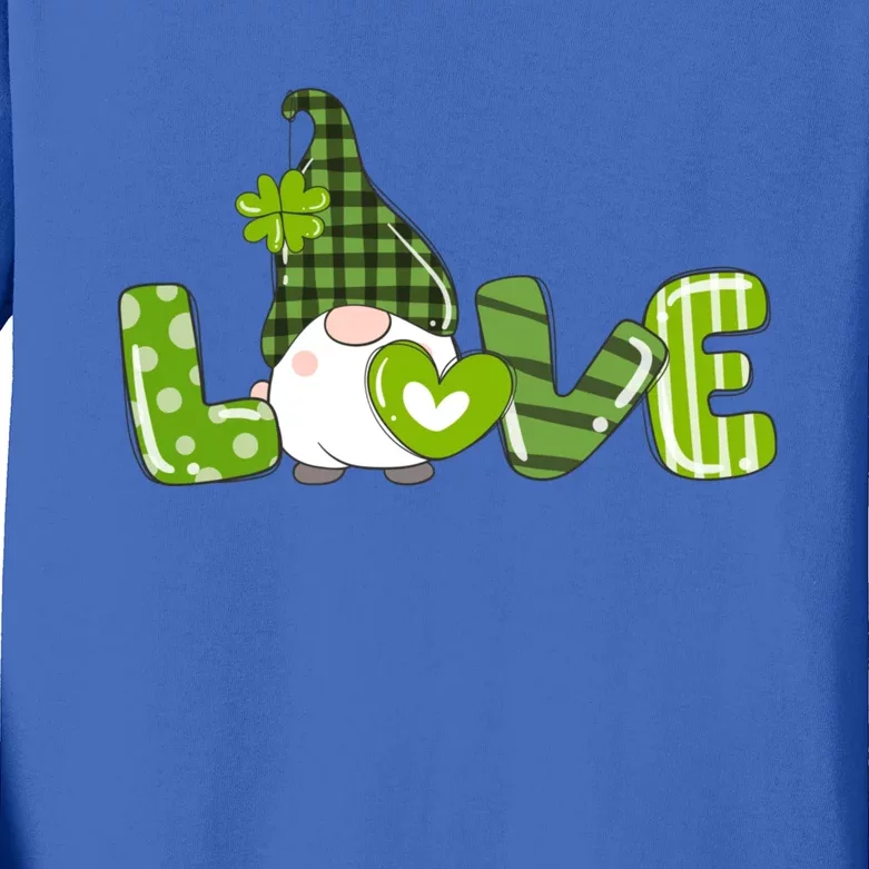 Irish Gnome Shamrock Heart Love St Patricks Day Cute Gift Kids Long Sleeve Shirt