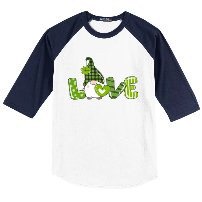 Irish Gnome Shamrock Heart Love St Patricks Day Cute Gift Baseball Sleeve Shirt