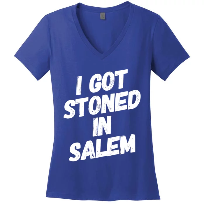 I Got Stoned In Salem Halloween Witches Stoner Cool Gift Women's V-Neck T-Shirt