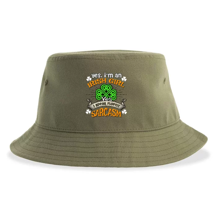 Irish Girl Speak Fluent Sarcasm Shamrock Happy St Paddys Day Sustainable Bucket Hat