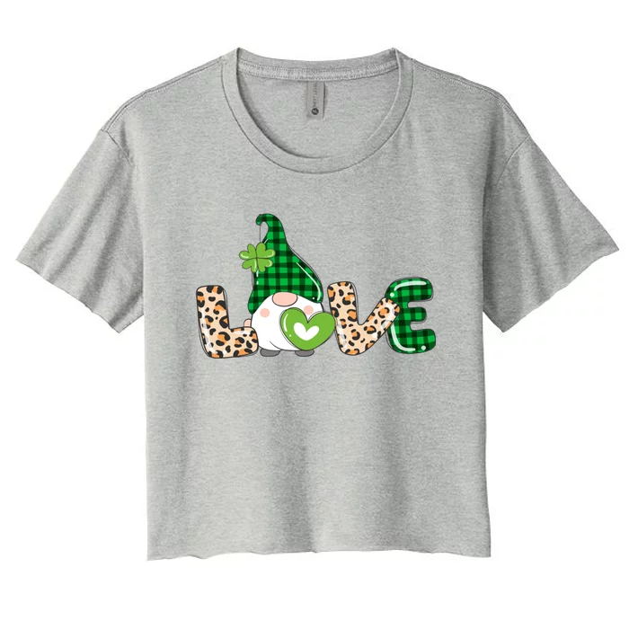 Irish Gnome, Shamrock, Heart, Love, St Patricks Day Women's Crop Top Tee