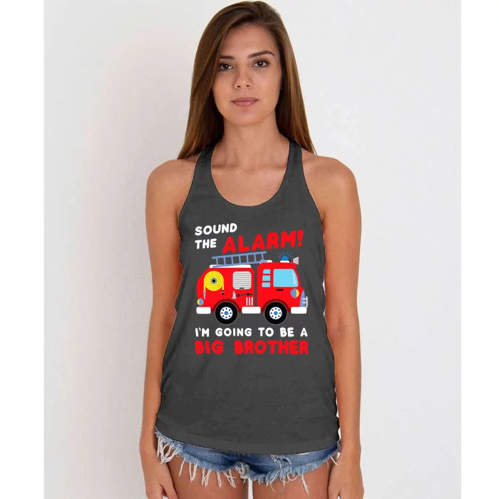 Im Going To Be A Big Brother Firetruck Baby Reveal Women's Knotted Racerback Tank