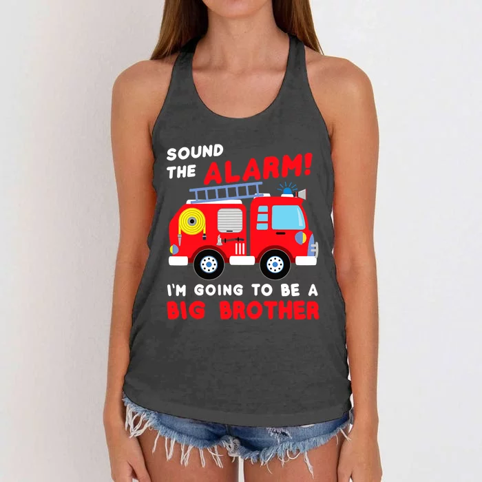 Im Going To Be A Big Brother Firetruck Baby Reveal Women's Knotted Racerback Tank