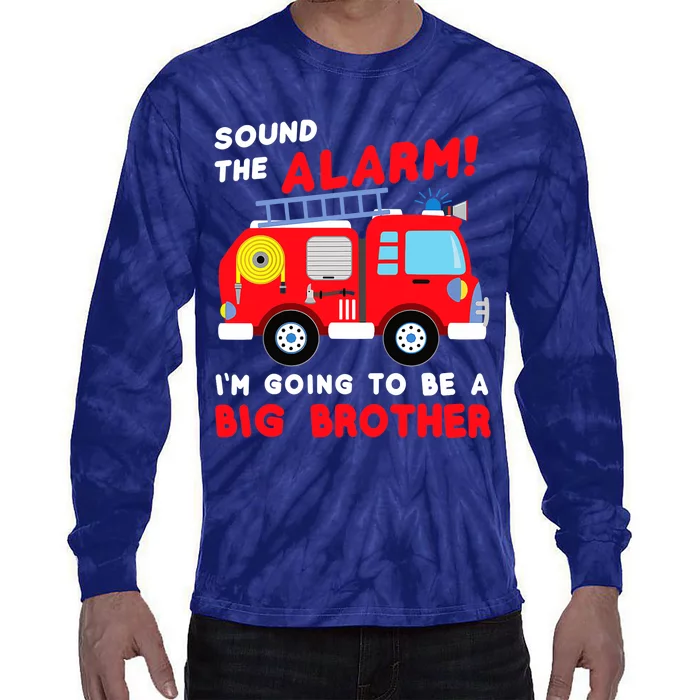 Im Going To Be A Big Brother Firetruck Baby Reveal Tie-Dye Long Sleeve Shirt